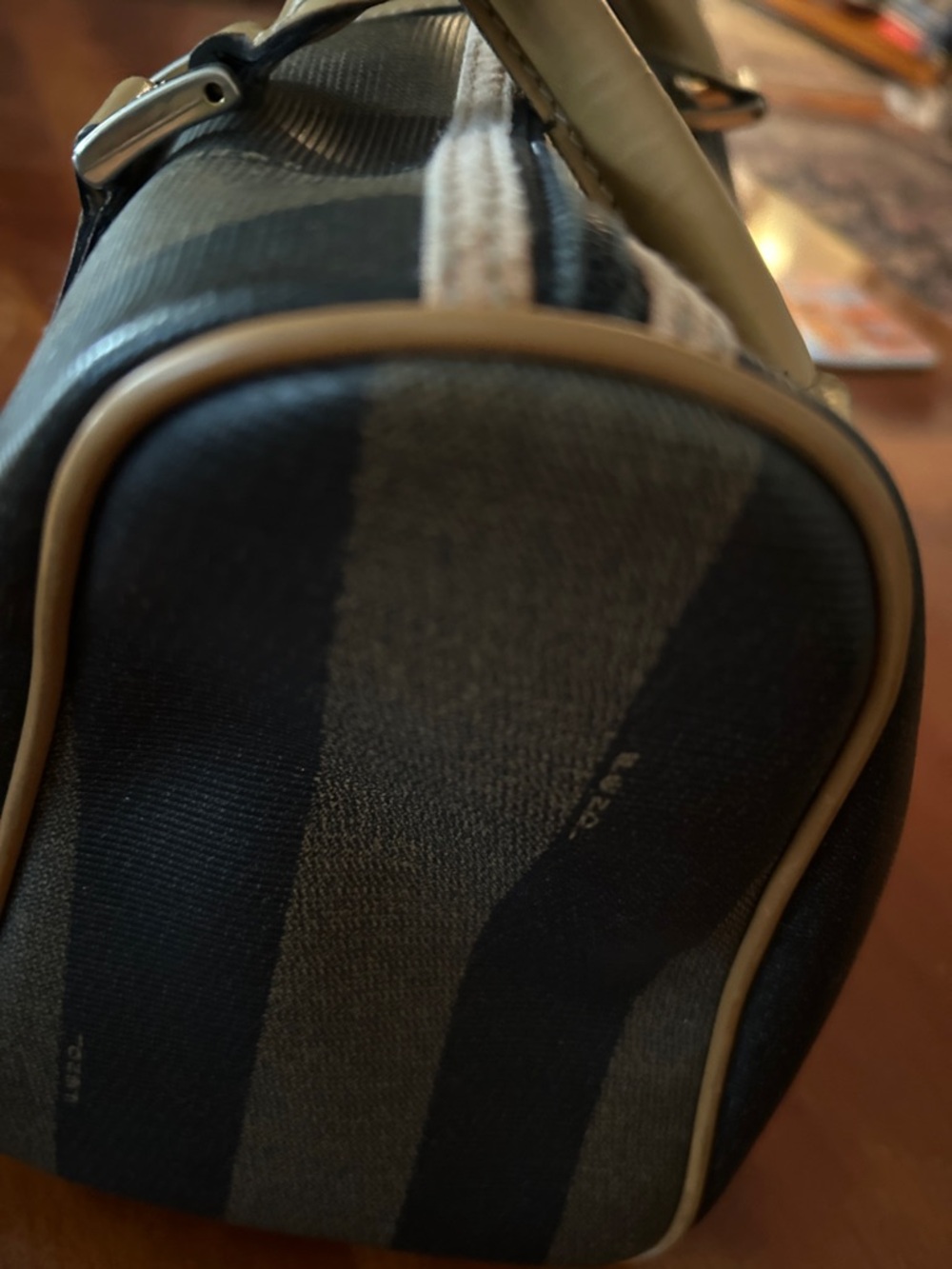 Fendi Striped Canvas Satchel in Tan and Black
Made in Italy 
Authentic - Picture 3 of 11